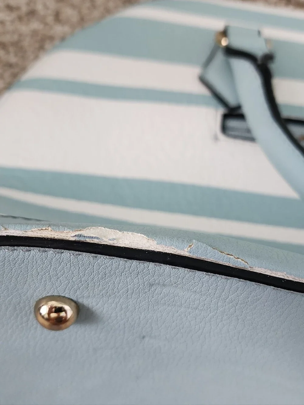 V-Accent Striped Dome Satchel - Light Blue & White